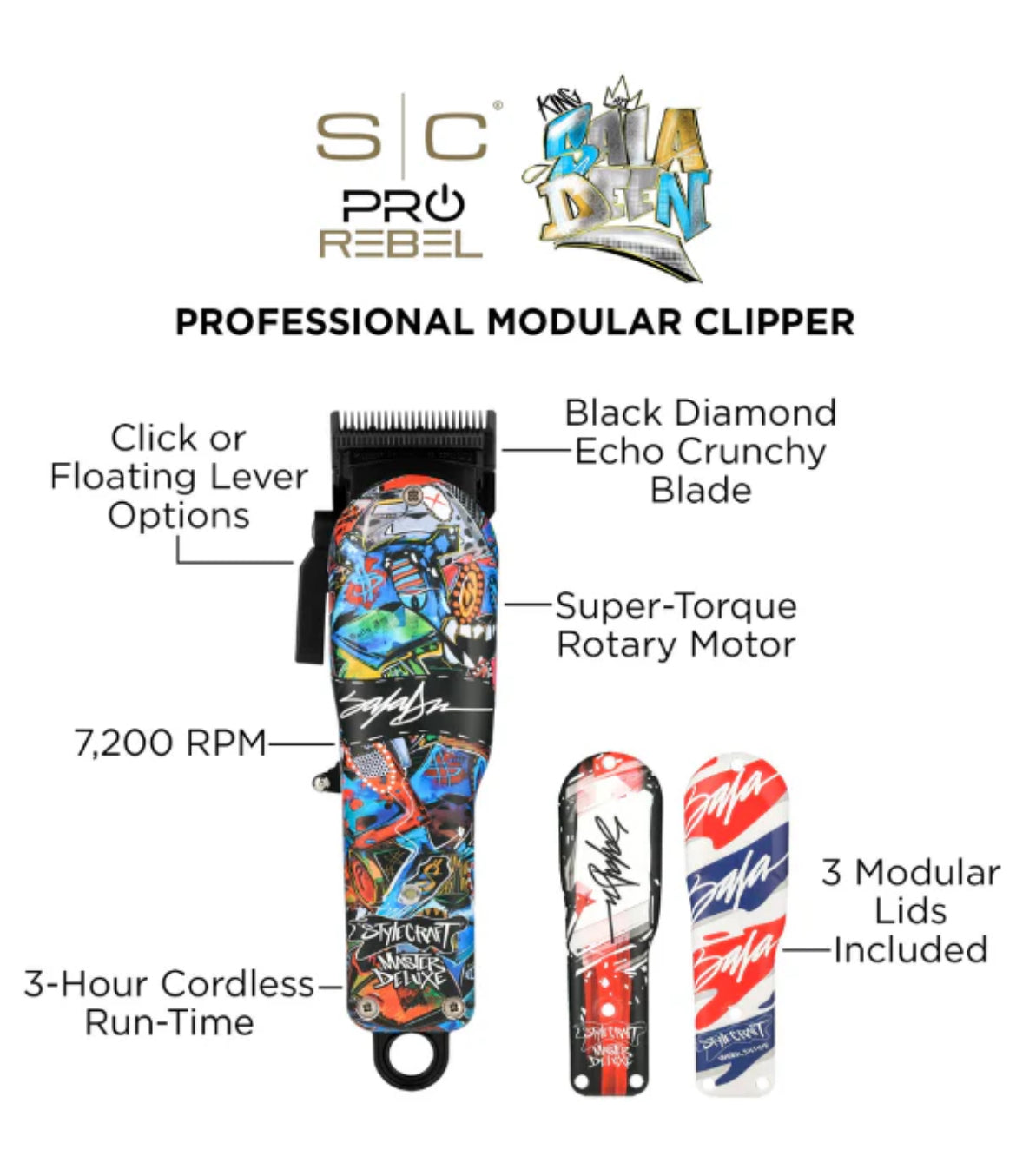 StyleCraft Rebel Super-Torque Modular Cordless Clipper w/ Echo Blade - King Saladeen Limited Edition