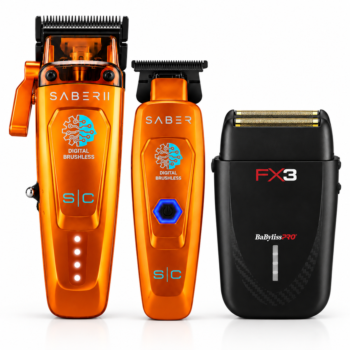 StyleCraft Saber II Orange Clipper & Saber Trimmer Bundle + FREE BaBylissPRO FX3 Shaver