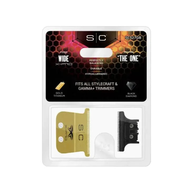 StyleCraft Fixed Gold Titanium X-Pro Wide Replacement Trimmer Blade w/ Black Diamond DLC The One Cutter Set